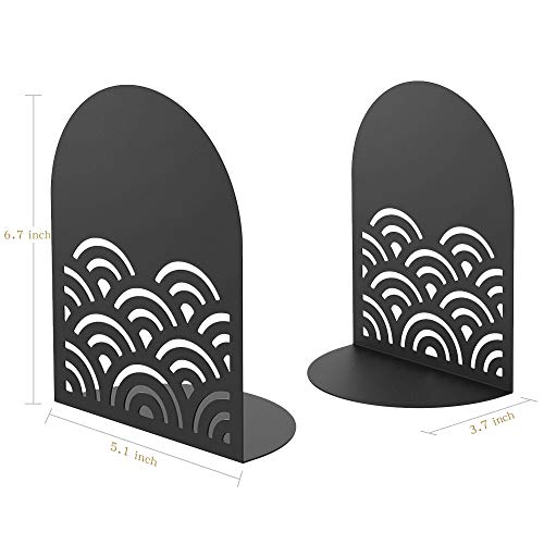 QiMing Ukiyoe Auspicious Clouds Bookends for Books,1 Pair Metal Wavy Pattern Book Holders for Office Shelves Adults Gift(Black) - color: Black