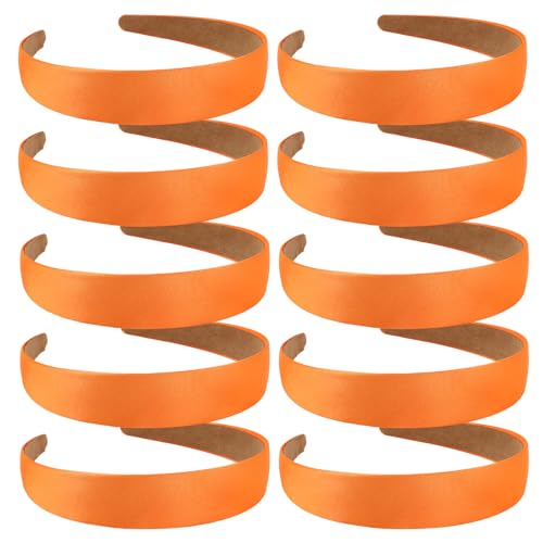 Wecoe 10 Pack Orange Headbands 1 Inch Wide Satin Headbands Women Non Slip Fashion Plain Head Bands Solid Hair Bands DIY Halloween Thanksgiving Day Hair Accessories for Women Girls Diademas Para Mujer - color: Orange