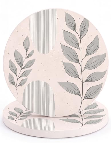 VEYRO Ceramic Coasters Set of 6 or 4 – Absorbent Stone Drink Coasters with Holder, Non-Slip Cork Backing, Modern Marble Look Coasters for Coffee Table, Desk & Home Decor (Leaves 1, Set of 2) - color: Leaves 1, size: Set of 2