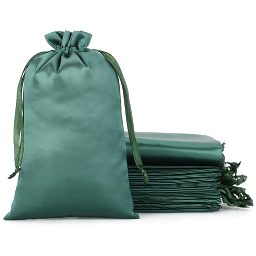 30Pcs Satin Gift Bags, 5x8 Green Cloth Drawstring Pouch - color: Green, size: 5×8 in