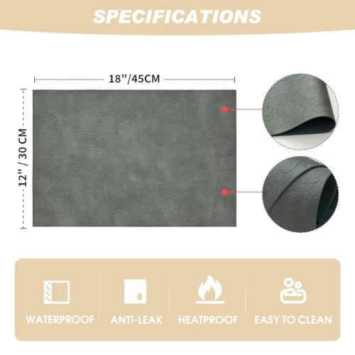 Artoid Mode Gray Faux Leather Placemats Set of 4 - color: Gray, size: 12" x 18", Rectangular Set of 4