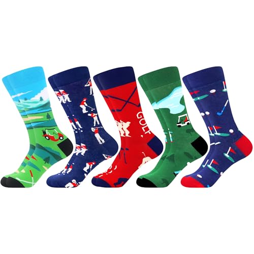 WeciBor Men's Combed Cotton Novelty Crew Socks Size 7-15 - color: Green/Black/Blue/Red/Multicolor Golf-5m, size: 7-12