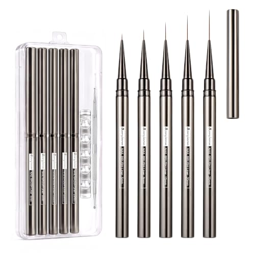 Nail Liner Brush, Fine Line Nail art Brushes 5/9/15/20/25mm Thin Line Nail Brushes Detail Drawing, Liner Brush for Nails Gel with PP Storage Box - color: Camouflage
