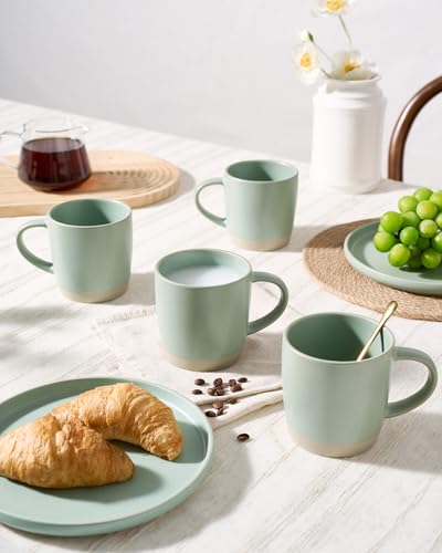 famiware Coffee Mugs Set of 4, Milkyway 13 oz Ceramic Cup Set with Handle - color: Milkyway-Light Green, size: 4 Count (Pack of 1)
