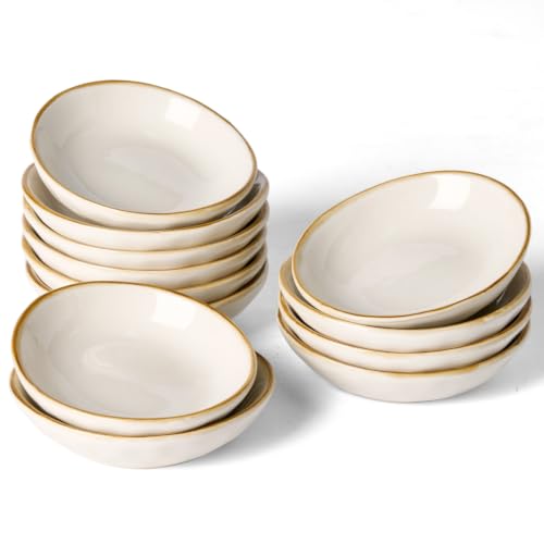 famiware Soy Sauce Dish, 2.1oz Dipping Bowl Set of 12, Vanilla White - color: Vanilla White, size: 12pcs