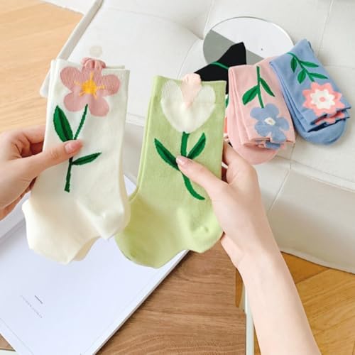 OTAODKA Cute Cotton Socks for Women Novelty Ankle Athletics Sock - color: 5 Pack Flowers B