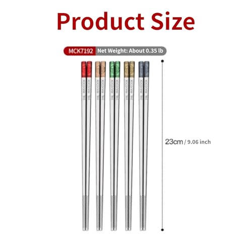Metal Chopsticks, 5 Pairs 316L Stainless Steel Chopstick 9.25 Inch - size: 316L Stainless Steel Reusable Chopsticks