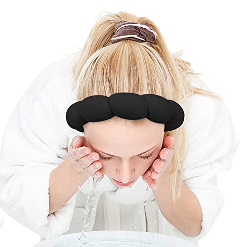 Zkptops Spa Headbands for Women Face Washing Wristband Sponge Makeup,Black - color: Black