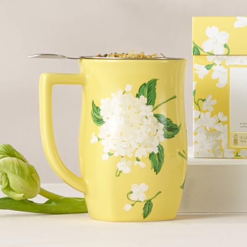 Tea Forte Ceramic Fiore Tea Cup with Infuser, Hydrangea, 14 oz - color: Hydrangea