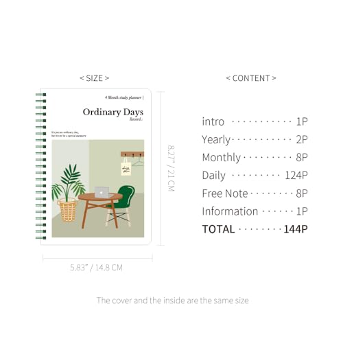 Monolike Ordinary days 4 Month Study Planner, Green day - Academic Planner, Weekly & Monthly Planner, Study plan - color: Ordinary days - Green day