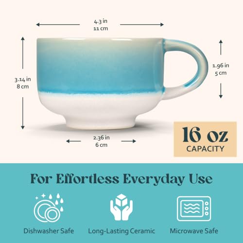 NOVA CERAMICS Handmade Unique Coffee Mug - 16 oz Ceramic Mug - Lagoon - color: Lagoon