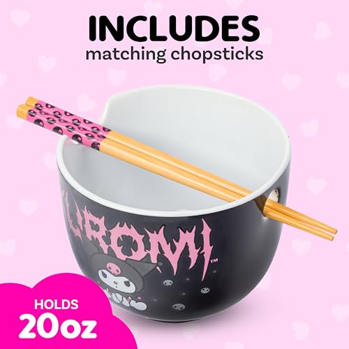 Silver Buffalo Sanrio Hello Kitty Kuromi, Ramen Bowl with Chopsticks, 20oz - color: Kuromi, size: 20 Ounces (No Spoon)