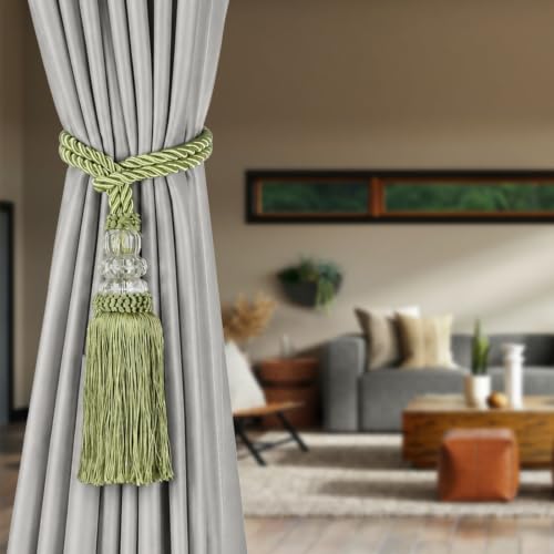 2 Pack Curtain Tiebacks with Tassel, Green - color: Green, size: 2