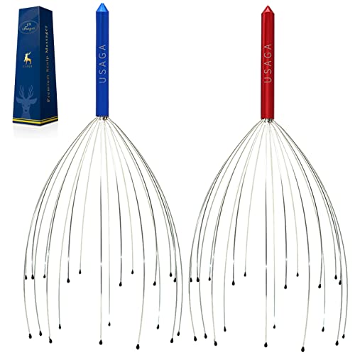 USAGA Head Massager Scalp Massager 20 Fingers Head Scratcher (Red & Blue) - color: Red & Blue