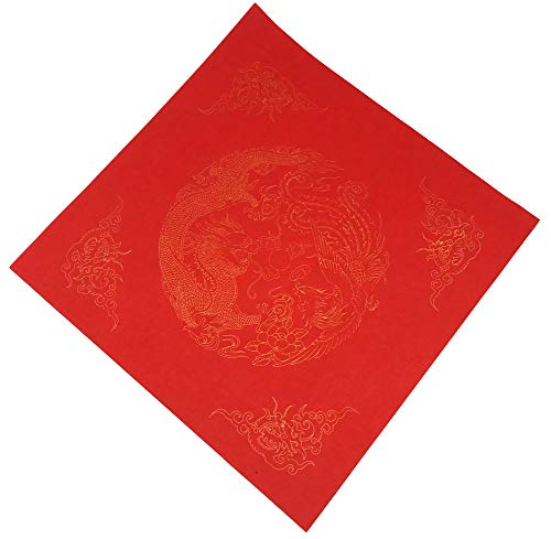Easyou Handmade Square Red Xuan Paper with Dragons and Phoenixes Ornamented for Spring Festival Words Customs Blessing Dou fang 23cmx23cm (9"x9"*20pcs) - color: Red Small Square 9"x9"