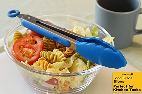 HINMAY 9-Inch Cooking Tongs with Silicone Tips, Set of 3 (Blue) - color: Blue