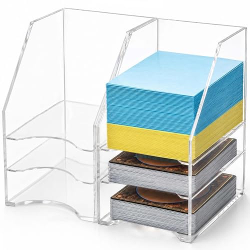 2 Pack Acrylic Commander Deck Holder for MTG - 100+ Double Sleeved Card Tray with 3 Dividers, Sturdy Playing Card Holder & Organizer for Magic The Gathering TCG Board Game Accessories - color: Clear