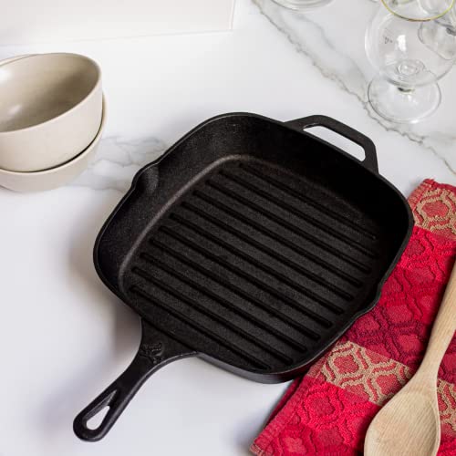 12 Inch Square Grill Pan Large Pre-Seasoned Cast Iron - size: 12"