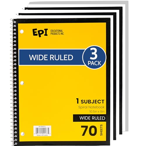 EPI Spiral Notebook | Wide - 70 Sheets, Durable Spiral Binding | 10.5 x 8 in | Classroom Supplies | School, Office, Note Taking, Journaling - 3 Pack - color: Yellow, size: 3