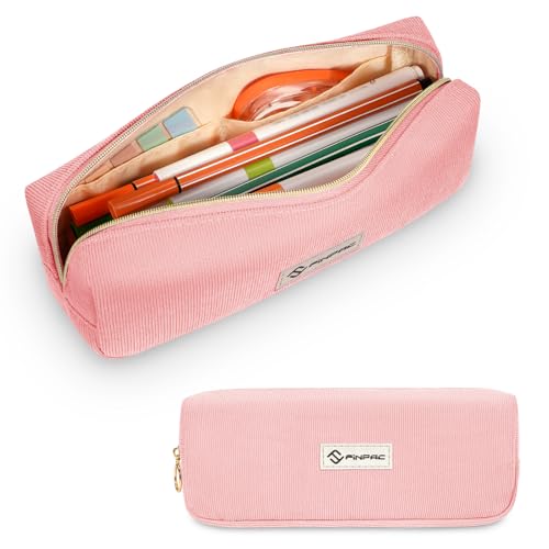 FINPAC Pencil Case, Corduroy Aesthetic Makeup Bag - color: Pink