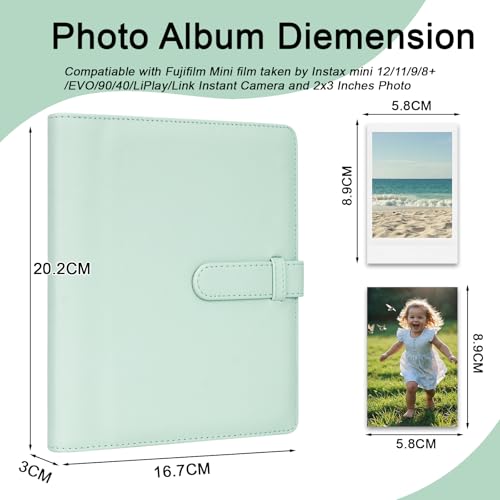 256 Pockets Photo Album for 2x3 Inch Picture, Kpop Photocard, Leather Cover, Photo Album Book Fit for Fujifilm Mini 12/11/9/8/EVO/Link/Liplay Instant Flims (Mint Green) - color: Mint Green, size: 256 Pockets