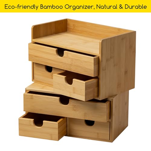 MEEDEN Bamboo Desk Organizer with Drawers: Storage Container with Shelf - color: 3 Drawers with shelf