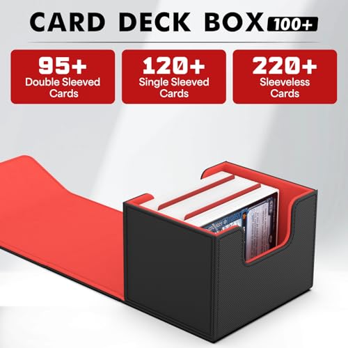 ZLCA MTG Deck Box Holds 120+ Single Sleeved Cards Commander Deck Box - color: A1-Black& Red, size: A-Horizontal