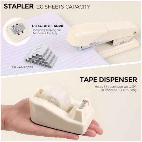 SKYDUE Desk Organizer Set with 360° Rotating Pen Holder - color: Beige