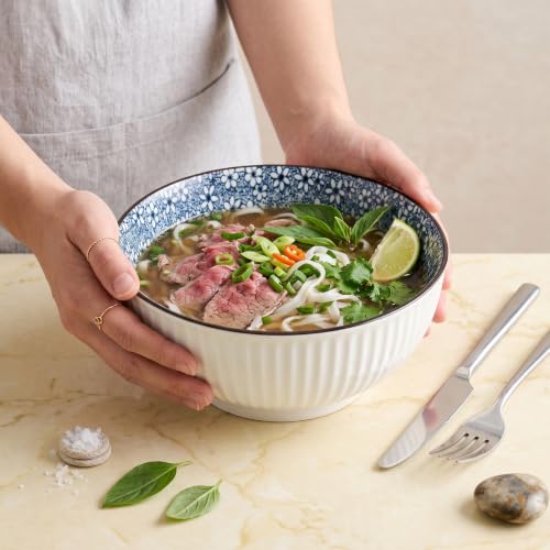 60 oz Large Soup Bowls Set of 3, Pho Bowls, Ramen Bowl - Floral - size: Floral Pattern (8 Inch, 60 oz)