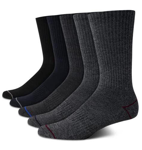 Nautica Mens Crew Socks 5 Pack Moisture Wicking Athletic Work & Dress Socks - color: Black/Gray