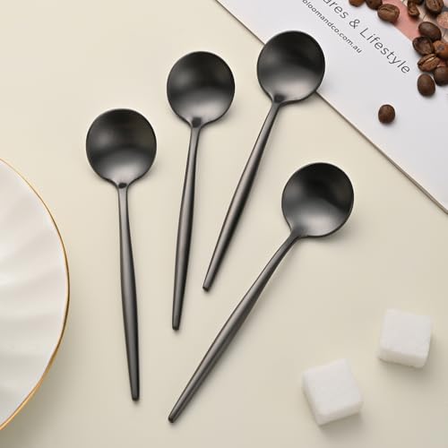 5.1 Inches Satin Black SS18/10 Teaspoon,Set Of 4 Stainless Steel Mini Coffee Spoons,Small Tea Spoon,Black Demitasse Spoons,Espresso Spoon - color: Black, size: 5.1 Inch