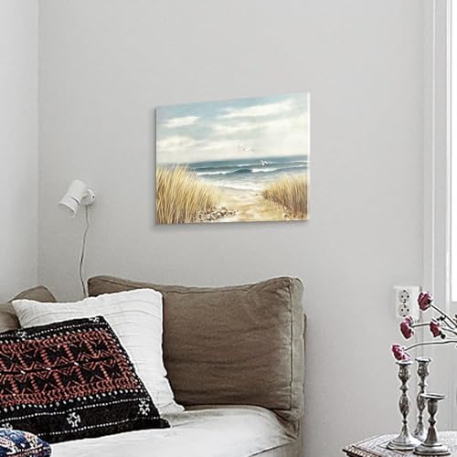 arttitue Beach Wall Art Canvas Bathroom: Ocean Coastal Picture Decor Sea Seascape Prints Modern Seaside Seashore Painting Waves Seagull Artwork for Bedroom Living Room Office Decorations, Blue - color: Beach Path, size: 16"L x 11"W