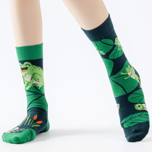 2 Pairs Cartoon Animal Crew Socks Fun Cotton Mid Calf Socks for Women - color: Frog
