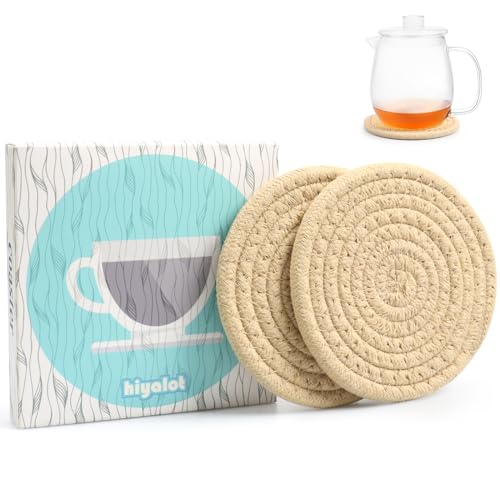 4.8" Boho Woven Drink Coasters Set of 2 - Absorbent Cute Cup Coasters Minimalist Drink Pads for Coffee Tea, Perfect for Desk Nightstand Table Furniture, Giftable Coaster for Home Office (Khaki) - color: Khkai