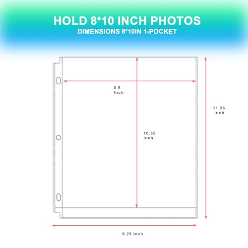 100 Pack 8 x 10 Photo Sleeves for 3 Ring Binder(100 Pictures) - color: 8x10inch-1pocket|8.5 X 11" Binders