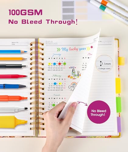 Hardcover Spiral Notebook journal with Removable Dividers Tabs, 300 Pages 5 Subject Notebook College Ruled, 100GMS Notebooks for Work School Note taking,Lined Journal for Women,Autumn Tree - color: Autumn Tree, size: 8"x10"