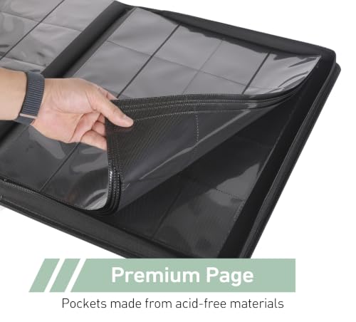 Top Loader Binder 16 Pocket, Holds 640+ Cards in 3" x 4" Toploaders, Ringless 20 Double-Sided Sleeves, Side-Loading, Spine Label with Maker Pen Toploader Binder for TCG, MTG, Sports Cards - color: Light Green, size: 16-Pocket, Holds 640 Cards