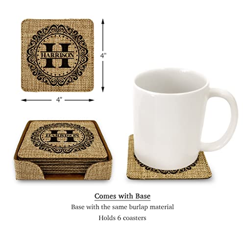 Smile Art Design Family Monogram CUSTOM COASTER Set of 6 with base Square Burlap Material Family Name Personalized Prints Personalized Gift House warming Wedding Gift Coffee Table Rustic Decor Style5 - color: Style 05, size: Set of 6 - Square Coaster