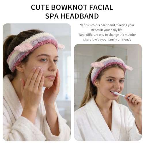 PERFECTSIGHT Kawaii Headband for Spa, Makeup, Washing Face, Party - 2 Pack Cute Hair Band for Shower Beauty Skincare, Soft Facial Headbands for Girls and Women (Contrast Color Ear) - color: Contrast Color Ear