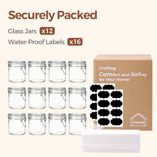 ComSaf Small 8 oz Glass Jars with Airtight Lids 12 Pack Jam Pantry - size: 8oz*12