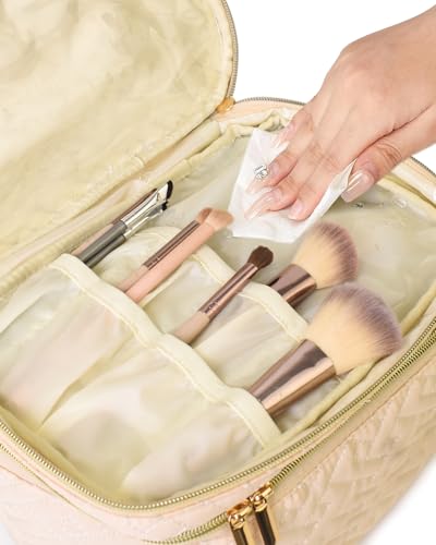 Makeup Bag Organiser for Women, Large Double Layer Cosmetic Make Up Bag - color: White