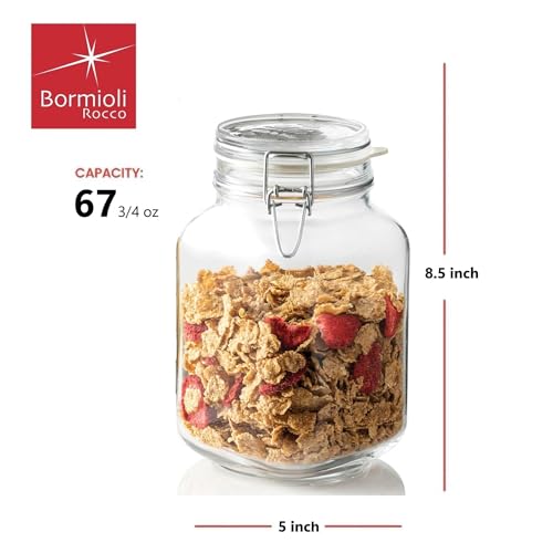 Bormioli Rocco Fido Squared Wide Mouth Glass Jar with Airtight Gasket Clamp Lid for Canning and Food Storage, Clear Top, 67.75 oz. - color: Clear Top, size: 67.75 fl oz