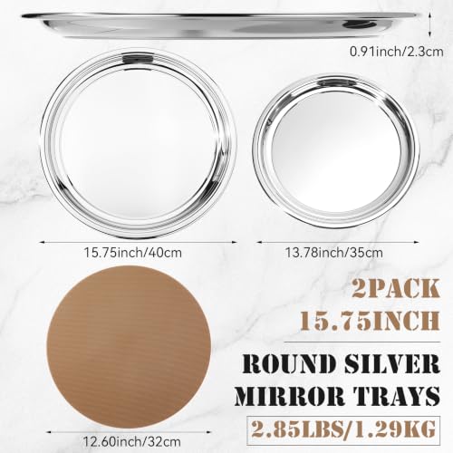 Lemonroad 2 Set Round Silver Mirror Serving Tray 15.75 Inches - size: 15.75 Inches