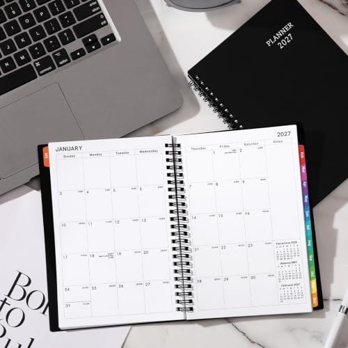 2027 Planner - 2027 Planner Weekly and Monthly, Jan 2027 - Dec 2027, 2027 Calendar Planner with Colorful Tabs, 6.25" × 8.3", Strong Twin-Wire Binding, Back Pocket, Holidays - color: Black