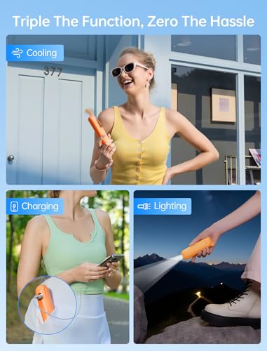 JISULIFE 3 IN 1 Portable Fan with Power Bank & Flashlight Featured - color: Tropical Coral