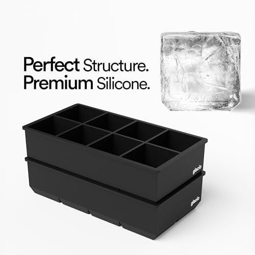 Ice Cube Molds, 2 Pack Silicone Trays for 8 Large Square Cubes - color: Black