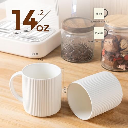 theterra Ceramic Coffee Mugs Set of 4, 14.2 oz Coffee Cups with Handle - color: Bright White, size: 14 OZ (Set of 4)
