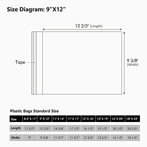50 Pack Acid-Free Crystal Clear Sleeves Storage Bags for 9x12 Art Prints - size: 9x12 50 Pack