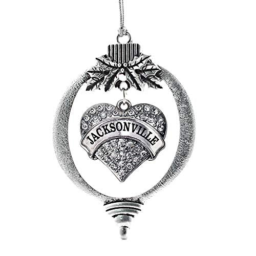 Inspired Silver - Jacksonville - Silver Christmas Ornament - Pave Heart Charm Christmas Tree Ornament with Cubic Zirconia - Holiday Hanging Decoration - style: Jacksonville