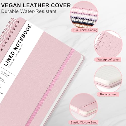 Lined Spiral Journal Notebook, A4 Hardcover Leather Notebook for Work, 8.5''×11'', 100GSM Thick Paper Spiral Bound Journaling Notebooks for Women & Men Office School Note Taking Business, Pink - color: Pink, size: A4